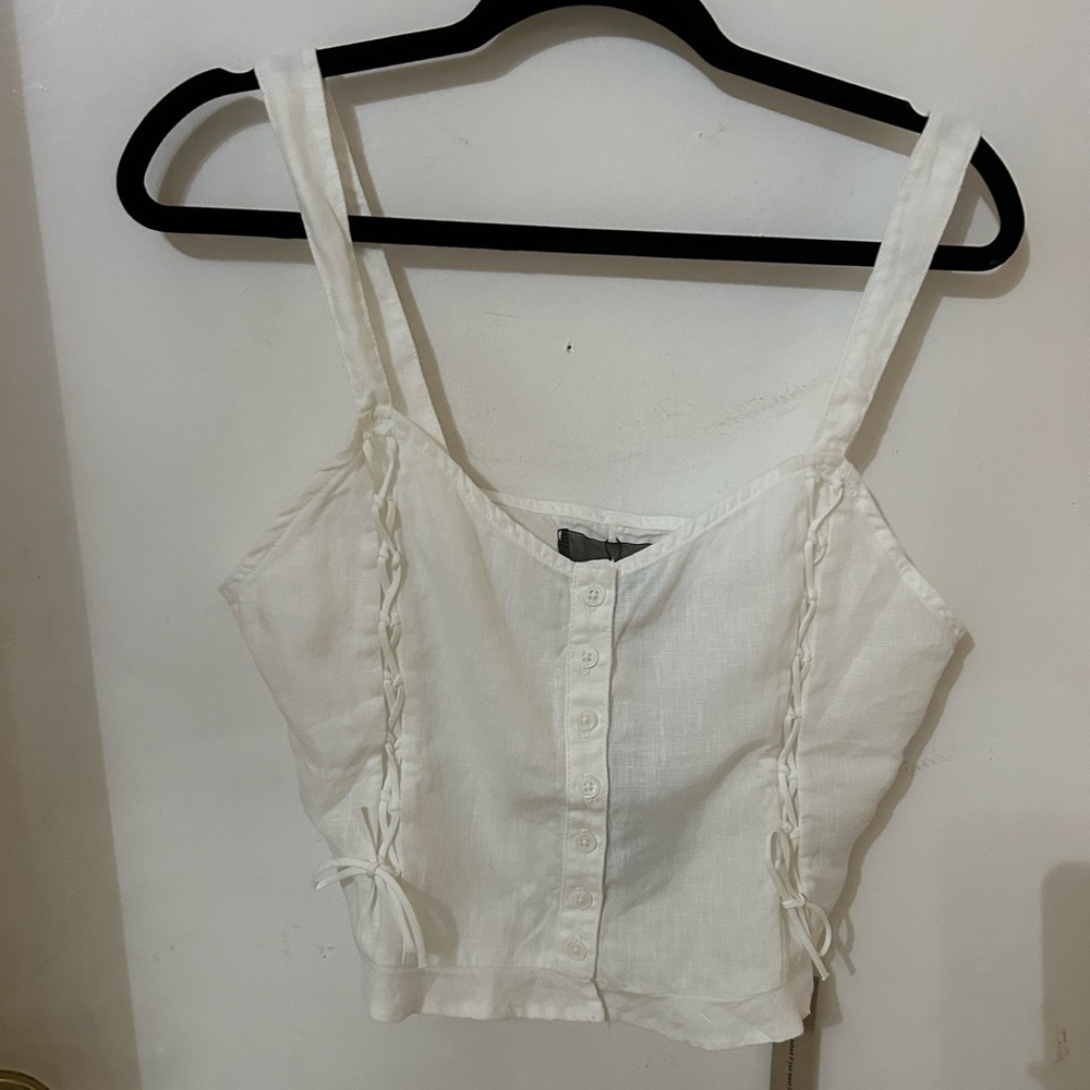 Beautiful white tank with tie details,  size 10, reformation